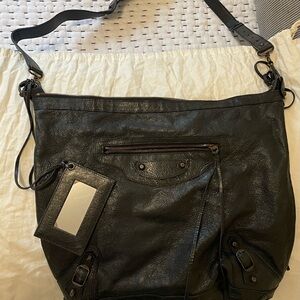 Large black leather Balenciaga shoulder/cross-body bag